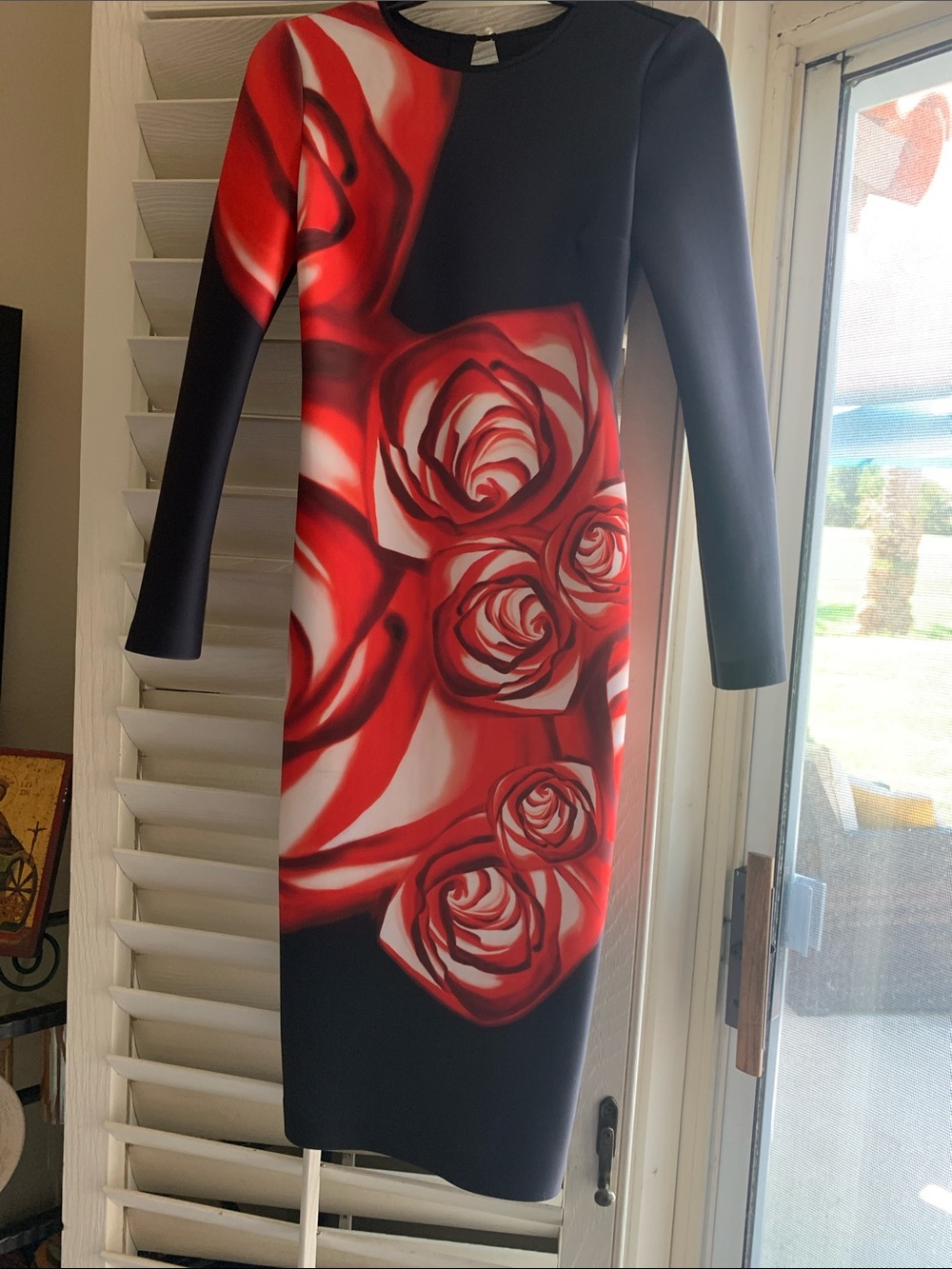 Clover Canyon Black and Red Rose-Print Midi Dress